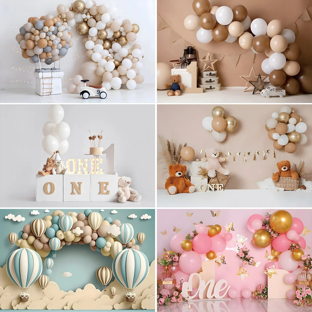 First Birthday Backdrop 6x4 FT - Bear Golden Balloons Photography Background For Baby Shower & Cake Smash