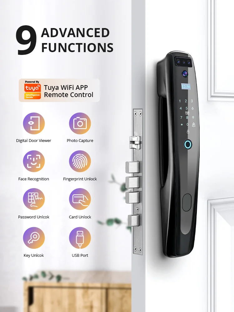 Smart Door Lock 3D Face Recognition Fingerprint Digital Wifi Lock with Connected