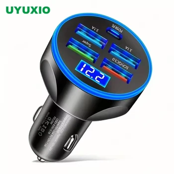 Caricabatteria da auto USB 250W 5 in 1 Tipo C PD 12V Adattatore di ricarica rapida per jack per sigari per iPhone 12 Pro Max 14 Plus 13 Huawei Oneplus