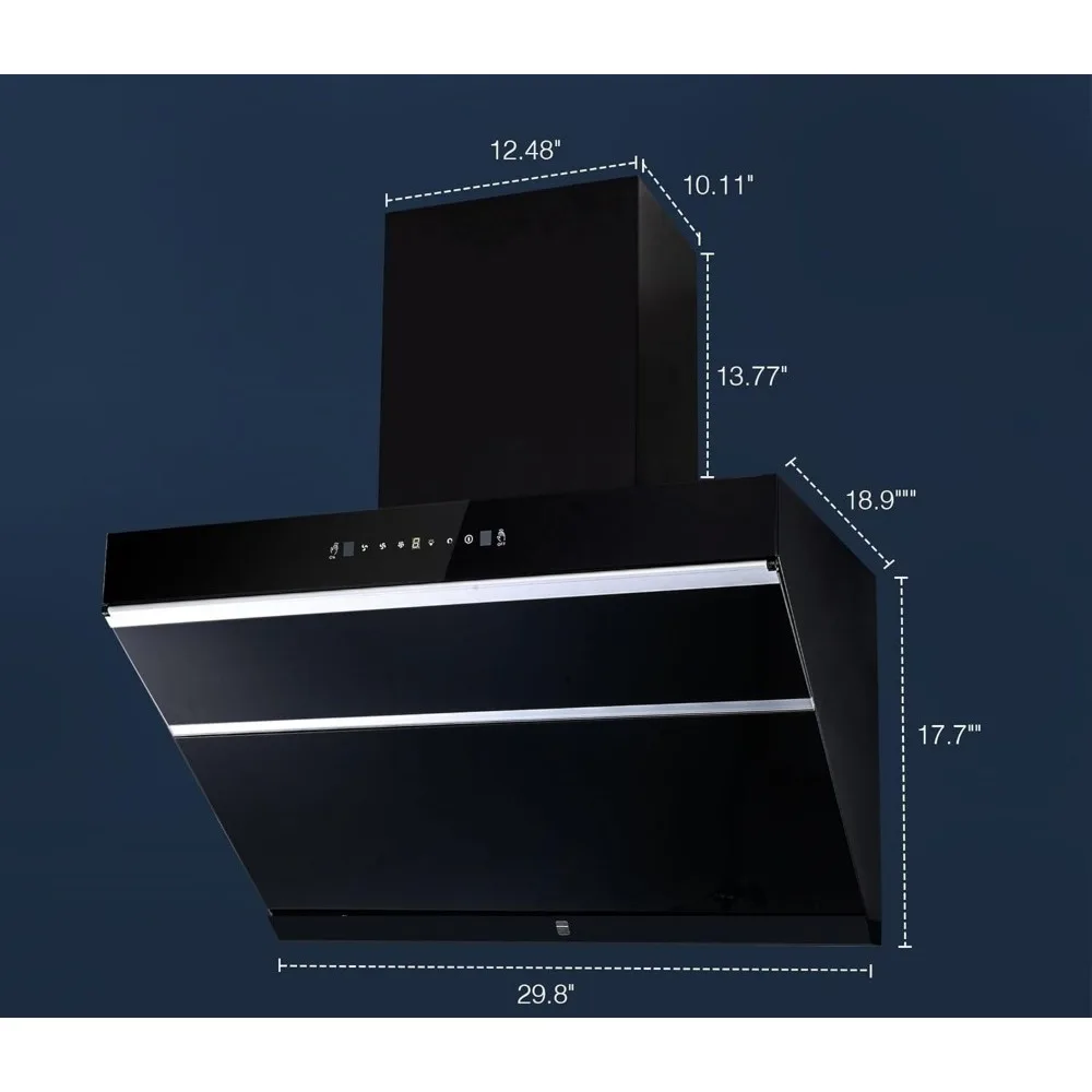 Wall Mount Kitchen Hood 900 CFM with Heating Auto-cleaning Function, Gesture  Control,Tempered Glass Surface Vent Hood 3 Speed 4