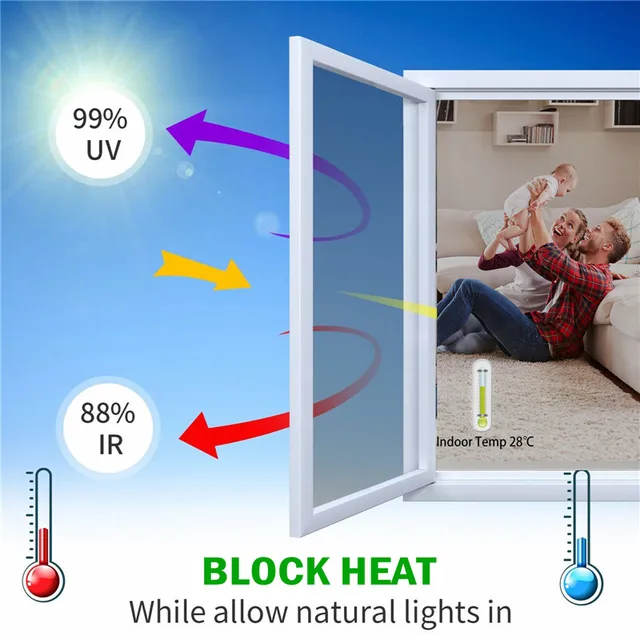 Ablakfilm Egyirányú Magánélet Ön Adagoló Üvegmatrica Az Otthoni Iroda Fényvisszaverő Tükörfóliához Napfény Blokkolja Ultraibolya Ablakot - Image 4