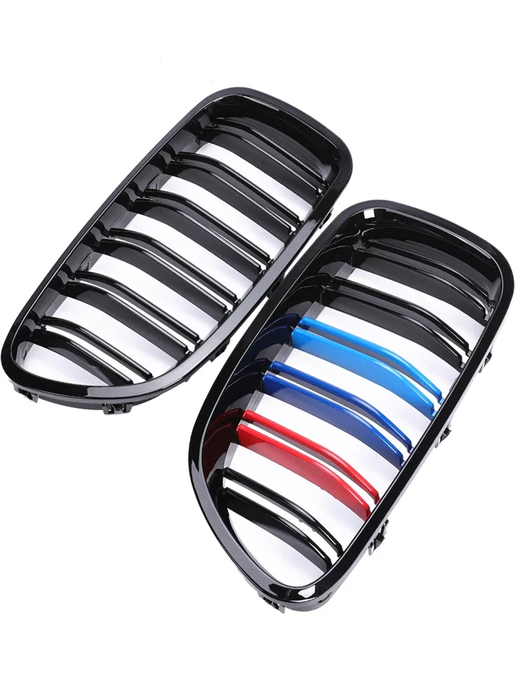 Sleek Carbon Fiber Black Double Slat Chrome Kidney Front Radiator Racing Grille