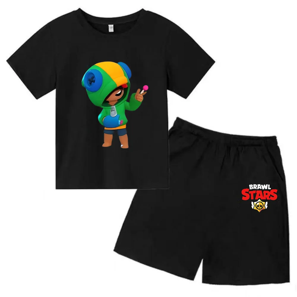 thumbnail image 1 of Conjunto de 2 camisetas y pantalones de manga corta con cuello redondo y estrellas para niños de 3 a 13 años, ropa para niños y niñas, 1 of 5