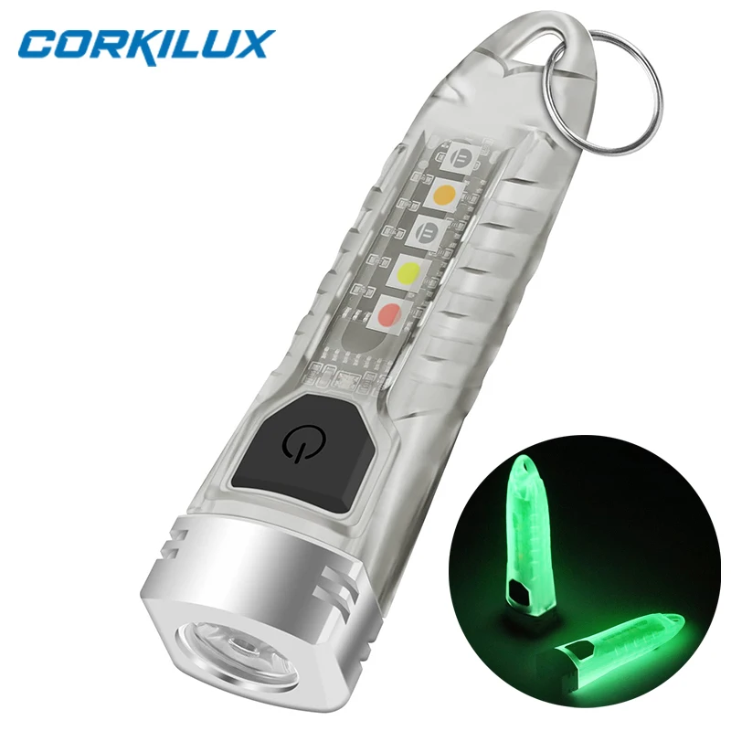 

Мини-брелок CORKILUX, светодиодные фонарики для повседневного использования, перезаряжаемые от USB, супер яркие флуоресцентные фонарики, красный, УФ, синий, маленькие карманные фонарики