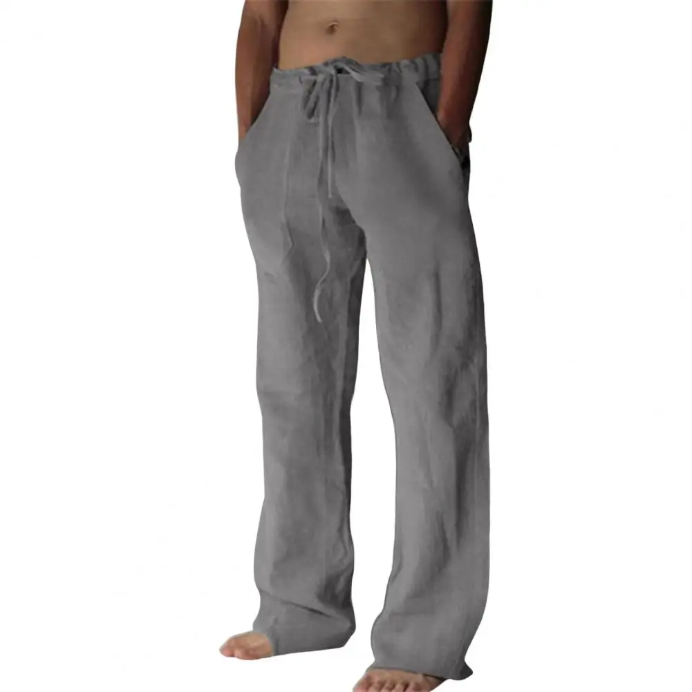 

Men Pants Straight Elastic Waist Drawstring Loose Thin Pockets Trousers Summer Male Clothing 2023