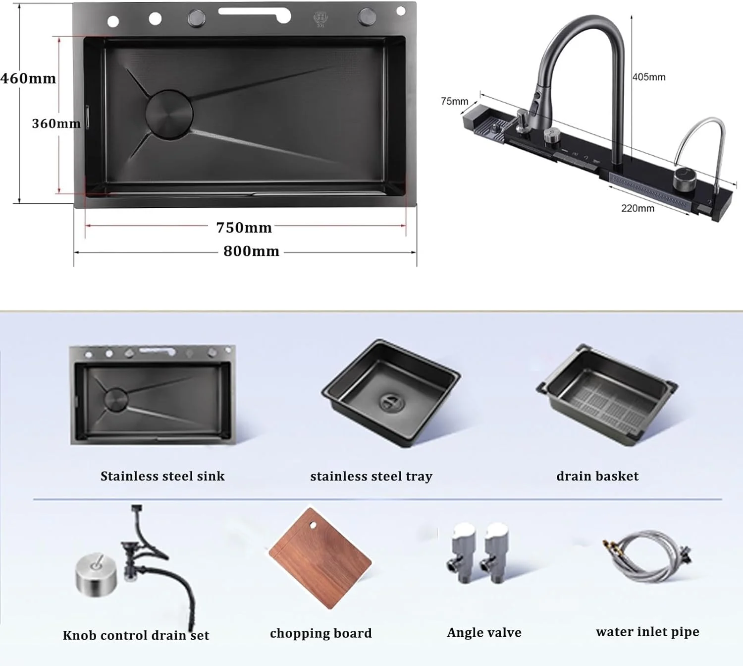 Digital Display Embossed Nano Sink with Pressurized Cup Washer and Two Waterfalls 29.5 Inch 5