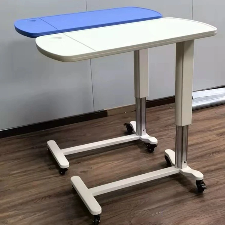 

ABS Movable Liftable Meal Table Hospital Nursing Home Eating Nursing Table Bed with Wheels Dining Table White Blue
