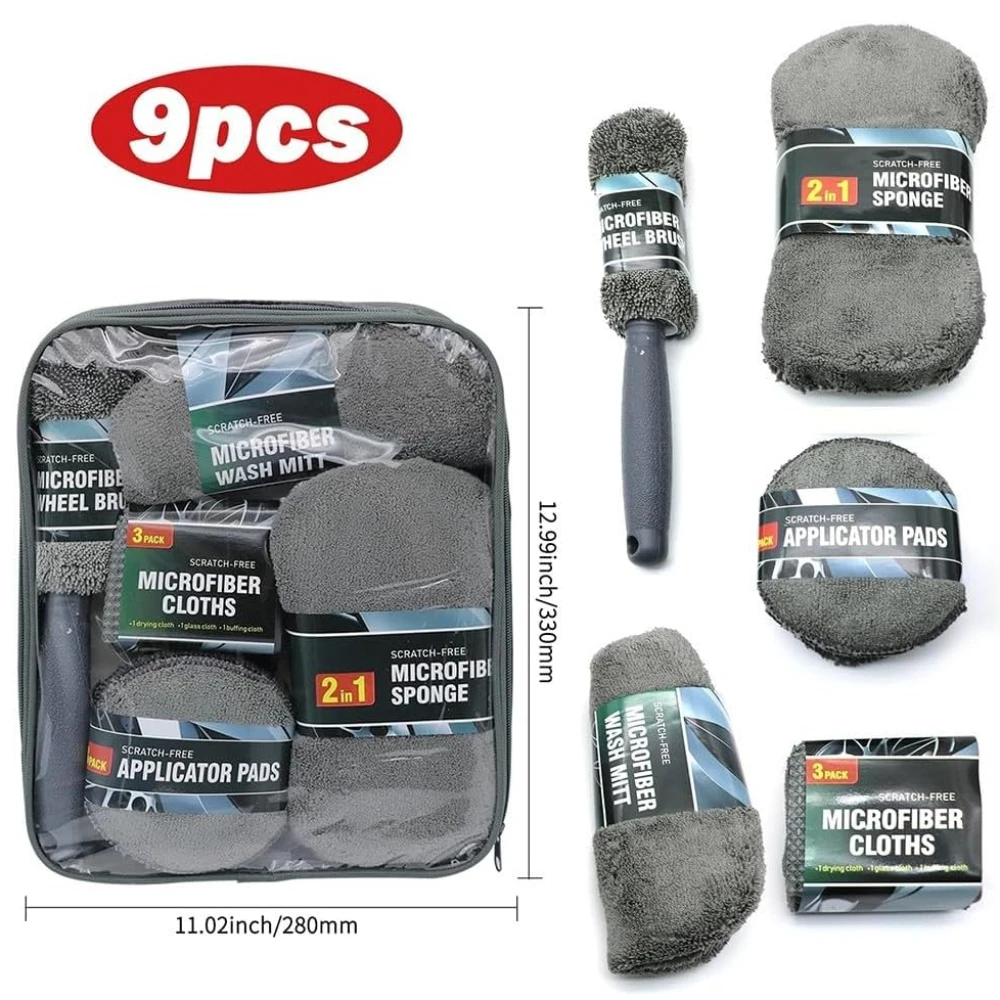 세차 수건 9피스 마이크로파이버 세차 청소 키트 자세히 도구 세트 자동차 청소용 내부 외부 여닫이창