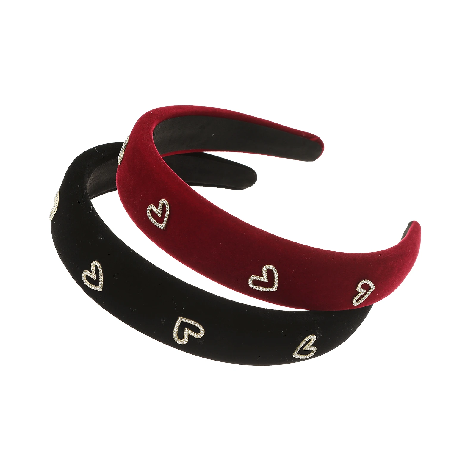 1pc Velvet Heart Shape Rhinestone Headband Lady Girls Hair Hoop Female Casual Shopping Head Wears Fashion Hair Accessories