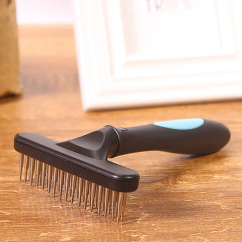 개 갈퀴 Deshedding Dematting 브러시 빗 개를위한 언더 코트 갈퀴 고양이 짧은 긴 머리 애완 동물 브러쉬 이중 행 핀으로 흘리기