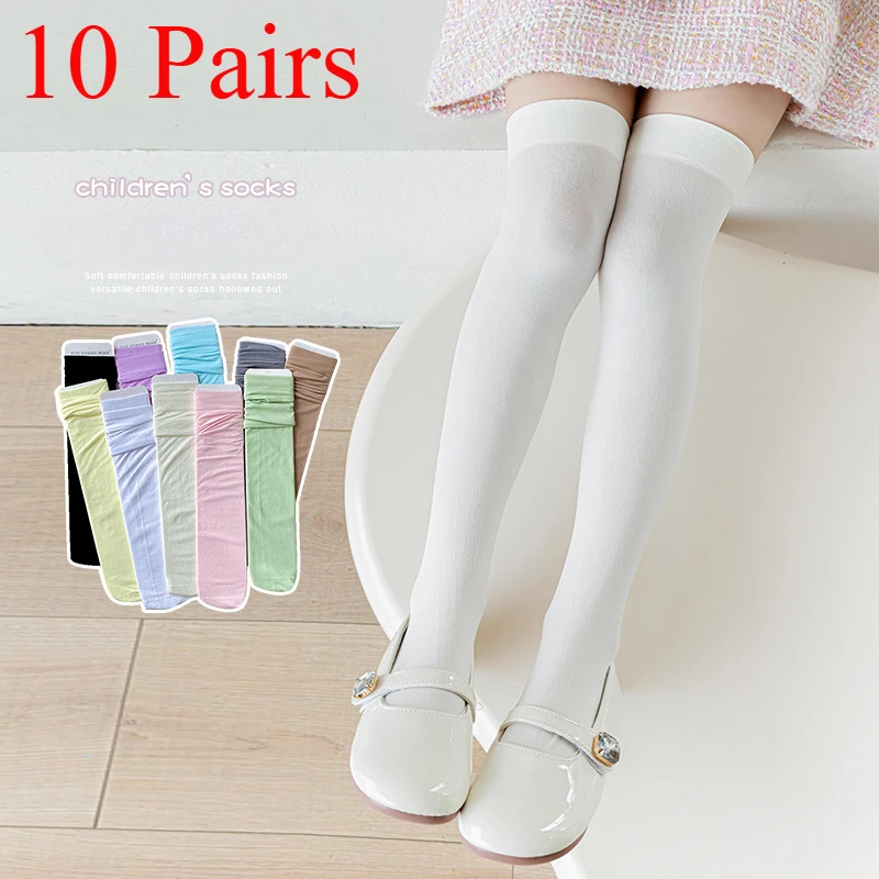 10 Pairs Children's Knee High Socks for Girls Spring Summer Velvet High Tube Socks Breathable and Non Slip Thigh