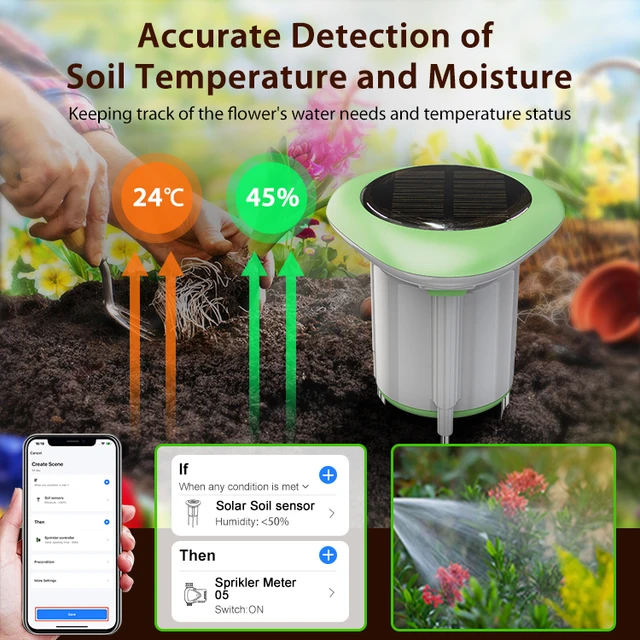 Tuya Smart WiFi Soil Sensor Solar Powered Planting Temperature and Humidity Meter IP66 Wireless Soil Tester Turf Gardening 4