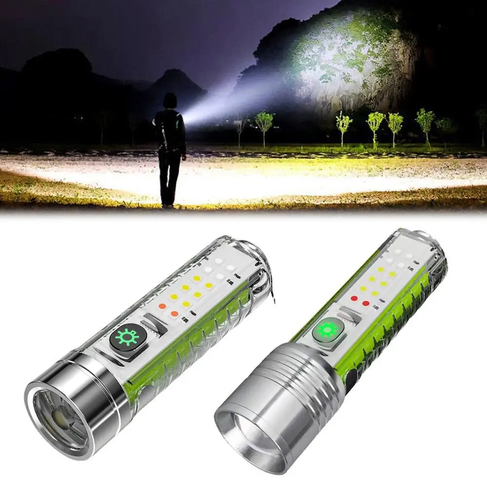 Mini Portable LED Flashlight USB Rechargeable Small Light Camping Zoomable Lantern Pocket Focus Built Searching Fixed In Ba O0U3