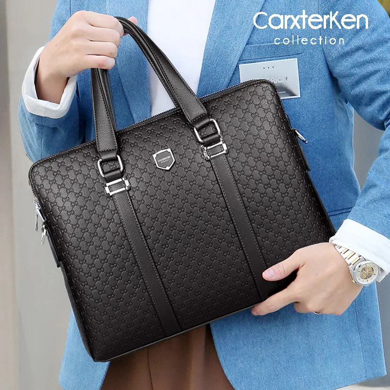 Men's Business Briefcase Laptop Bag Large Capacity Double Zipper File Satchel Shoulder Bag