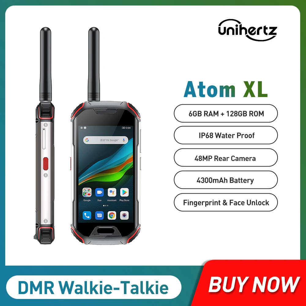 DMR Walkie-Talkie IP68 Waterproof Rugged Mobile Phone Unihertz Atom XL 6GB 128GB Android 10 48 MP 4300mAh NFC 4G Cellphone