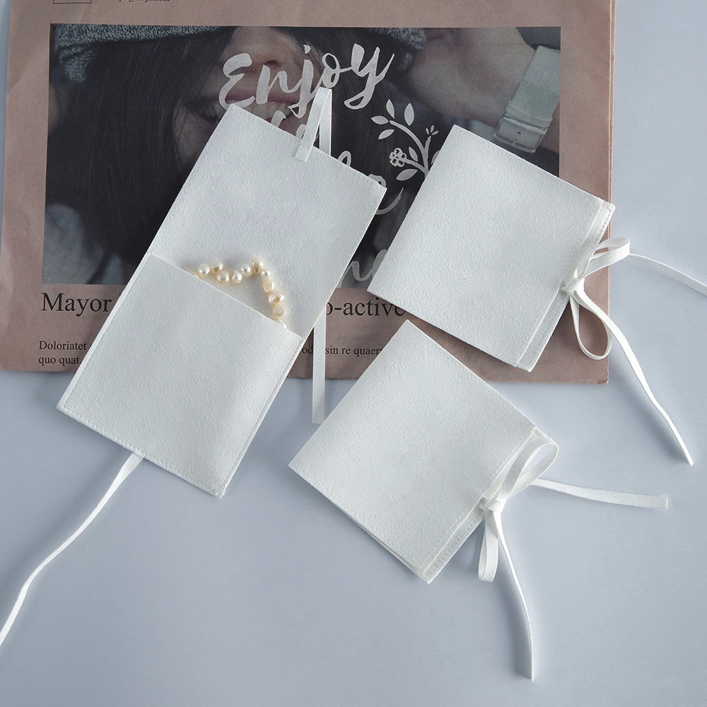 Jewelry Pouches White Microfiber Small Jewellry Bag Party Wedding Christmas Gift Organizer Packaging bag For Bracelet Ring Tarot