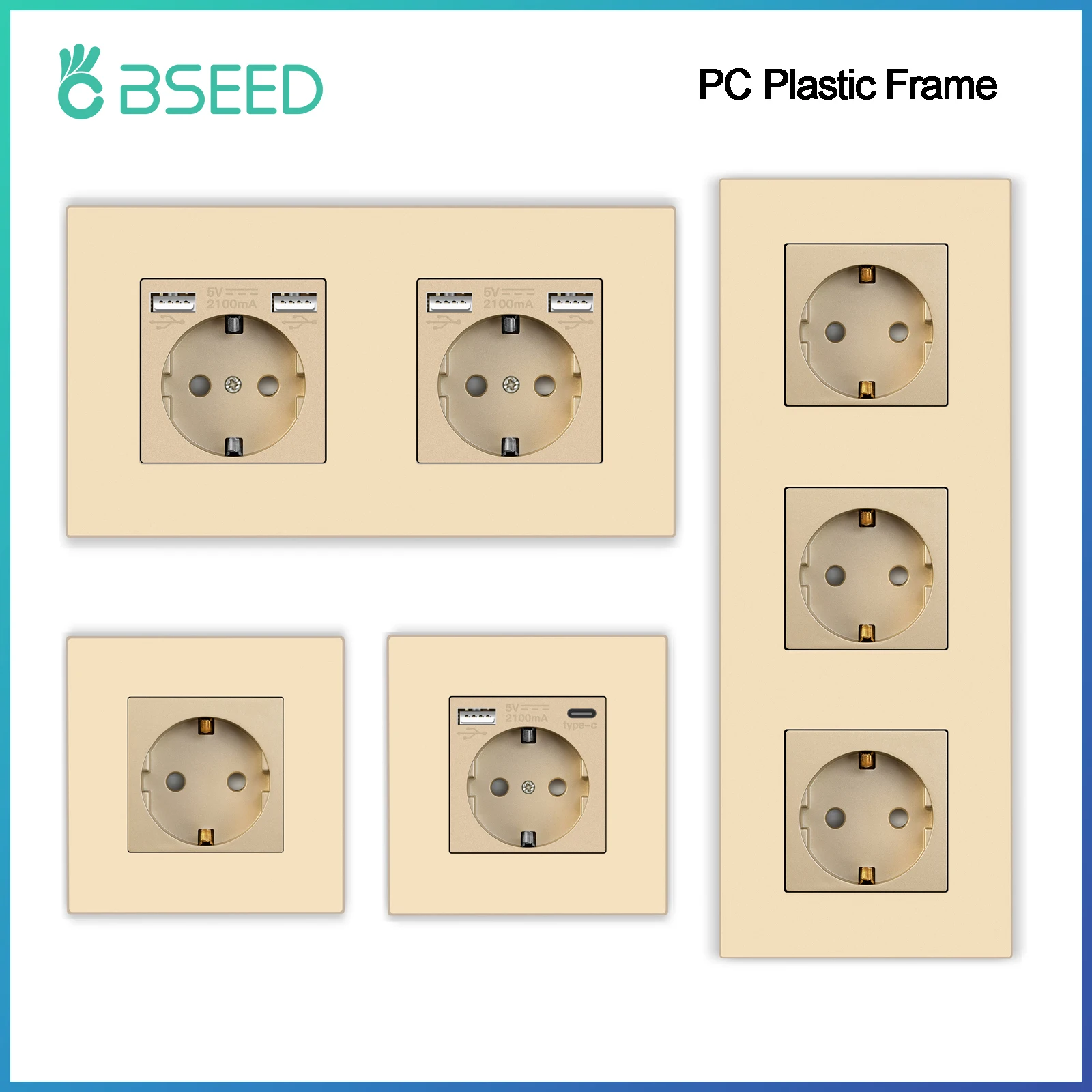 BSEED EU 단일 벽 소켓, 더블 5V 2.1A USB 소켓, 전화 충전 트리플 전원 플러그, 플라스틱 패널, 4 프레임 콘센..