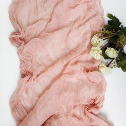 Elegant Sage Gauze Table Runner - Semi-Sheer Vintage Decor - 90X340cm (Orange pink)