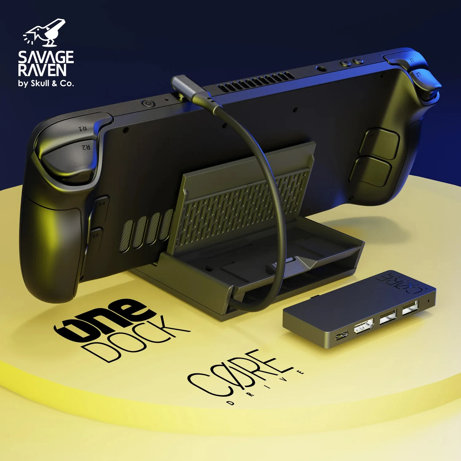 Savage Raven Docking Station Stand with Detachable USB-C Hub by Skull & Co.