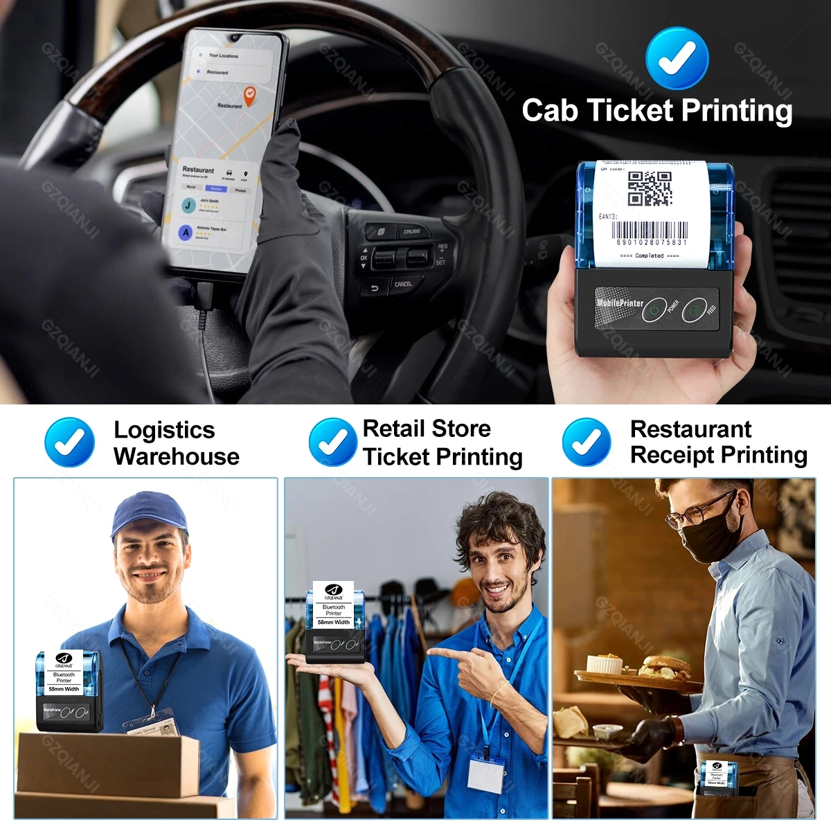 Mini Bluetooth Thermal Printer Wireless Protable 58mm Receipt Bill POS Printer Loyverse POS Free App on Android Small Business