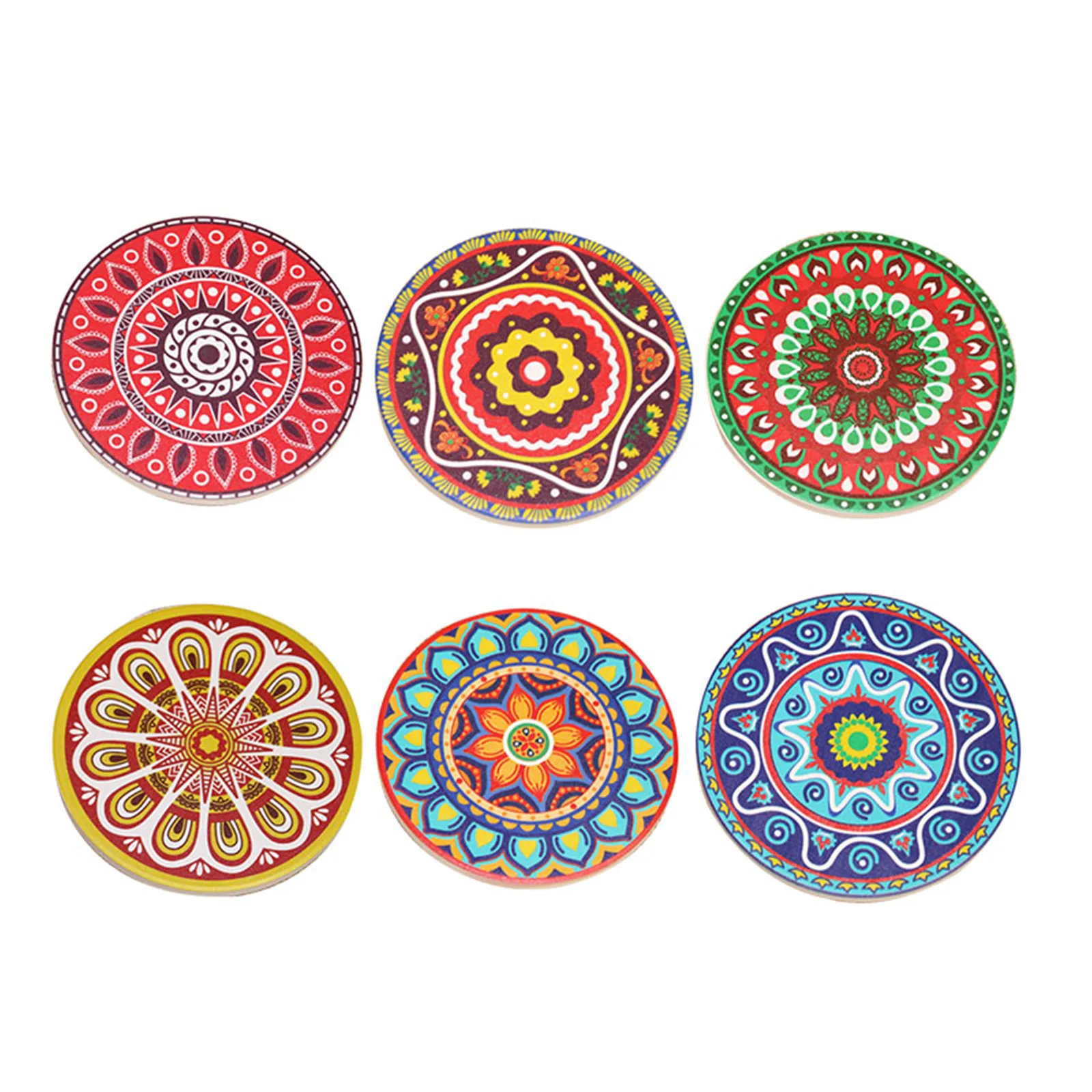 6pcs/set Ceramic Coasters Cartoon Round Heat Insulation Placemat Absorbent Non-slip Cup Pad Kitchen Table Decoration Mats