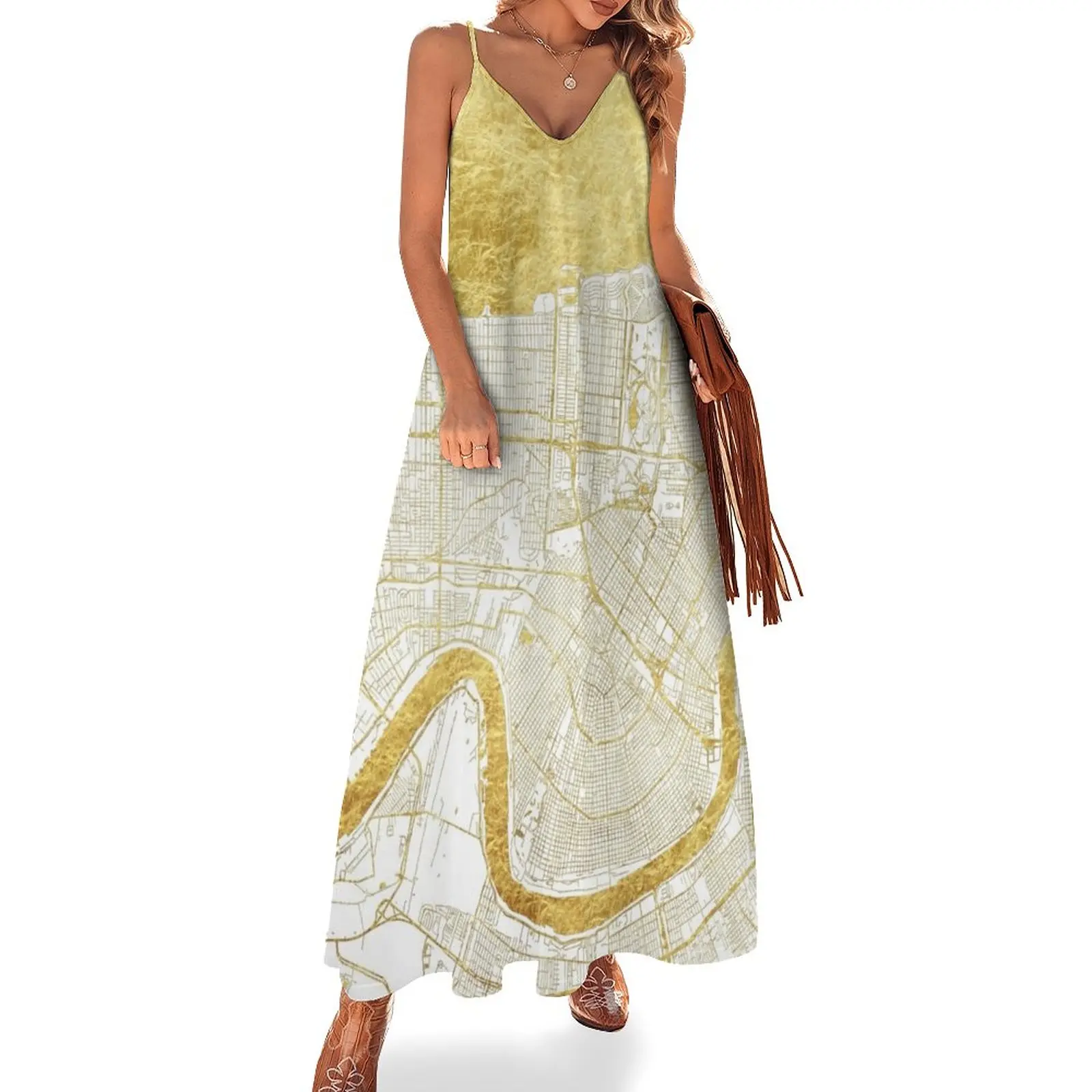 

Orleans Map Gold Sleeveless Dress beach outfits for women dresses for women 2024 summer dresses women formal occasion dresses