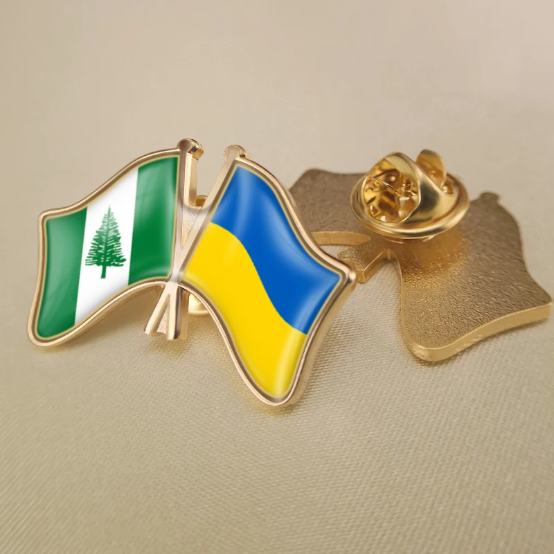 

Norfolk Island and Ukraine Crossed Double Friendship Flags Lapel Pins Brooch Badges