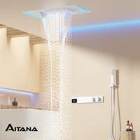 Système de douche thermostatique de luxe en laiton blanc avec affichage LED, double commande, design encastré, mitigeur mural pour salle de bain 1