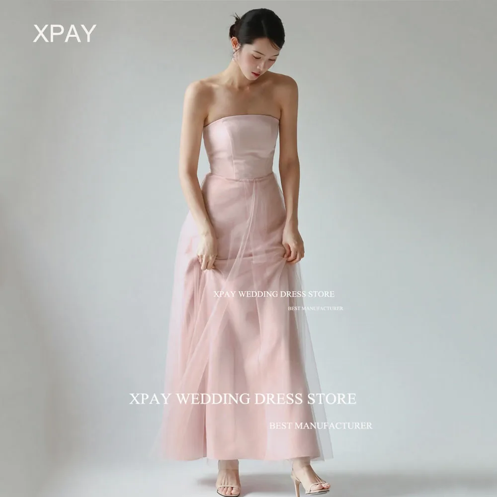

XPAY 2 Styles Strapless Korea A Line Evening Dresses Fairy Tulle Evening Gowns Photos Shoot Corset Sleeveless Formal Party Dress
