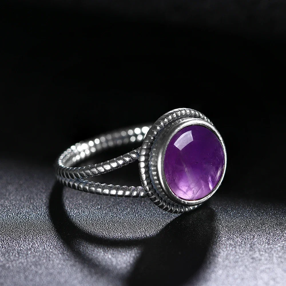 Vintage Natural Amethyst Rings For Women 925 Sterling Silver Jewelry With Natural Stones
