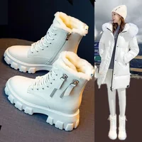 Booties 2025 New Korean Style Fleece-Lined Autumn Winter High-Top Cotton Shoes Women's Boots High Heel Mid-Calf Bootsins