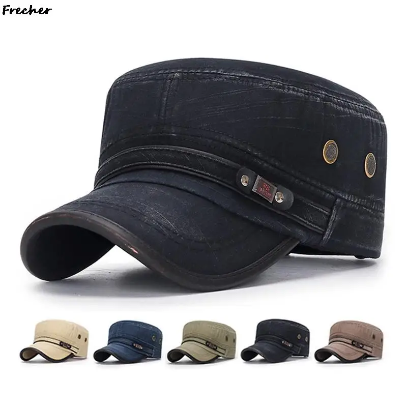 Flat cap cap hat flat vintage cap Vintage Jeans Military Cap Men Flat Top Cadet Army Caps Hunting Combat Tactical Visors Hat Comfortable Breathable Denim Hats
