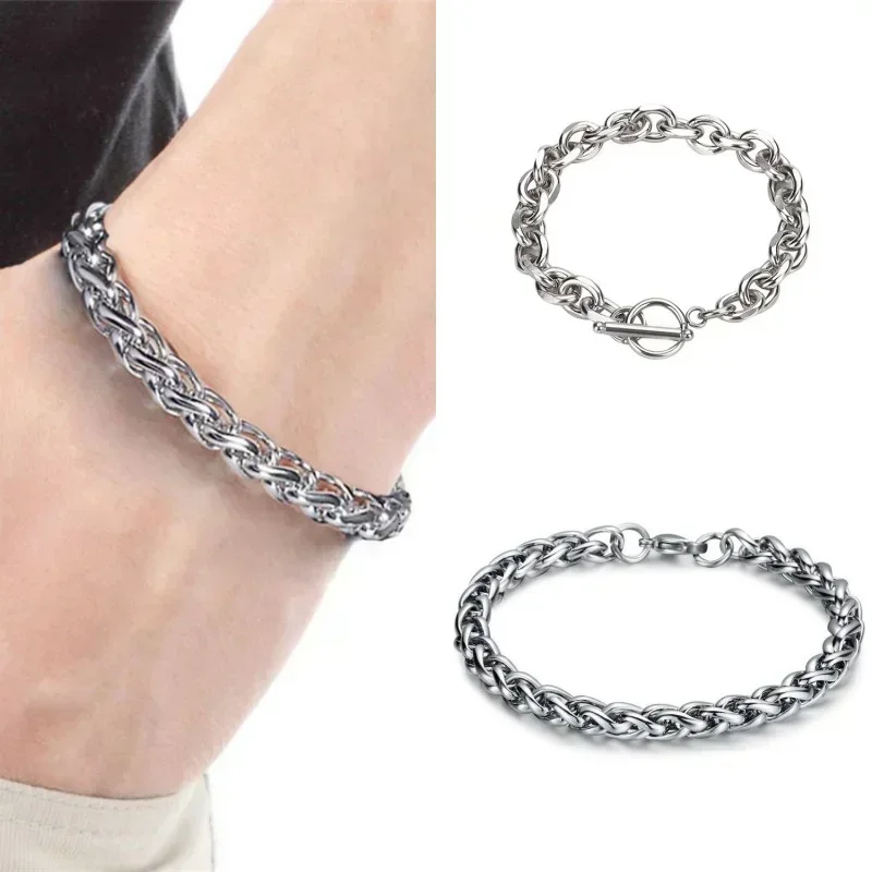 Stainless Steel Bracelet Men Women Chunky Cable Chain Bangles Fashion Edgy Girls Boys Jewelry 2023 New