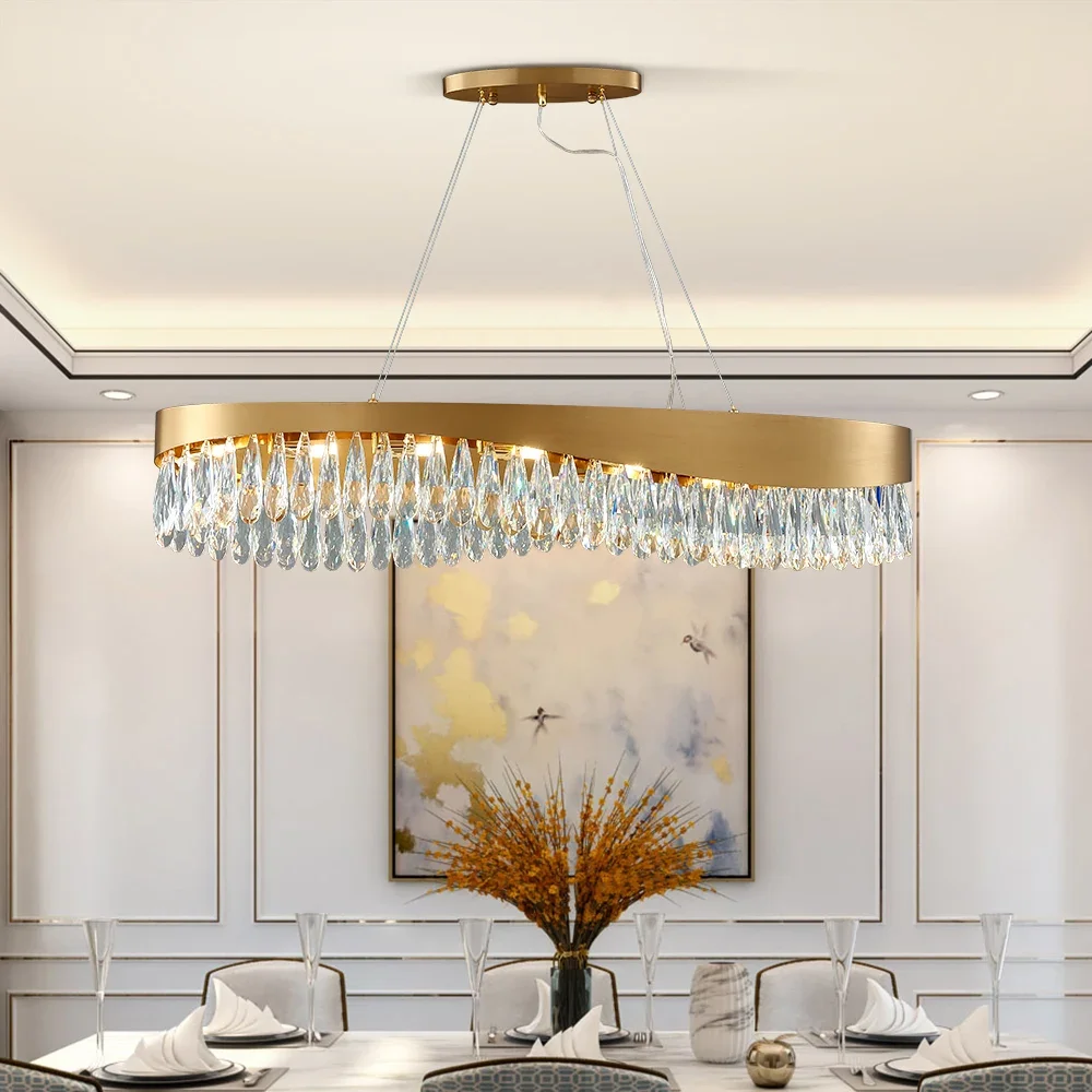 

Modern Chandelier Lighting Oval LED Crystal Pendant Lamp Dining Room Luxury Gold Indoor Kitchen Home Decoration Hanging Lustre