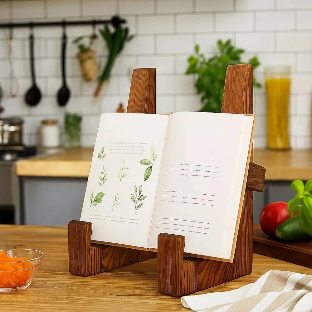 Vintage Wooden Cookbook Holder - Handmade Decorative Recipe Stand