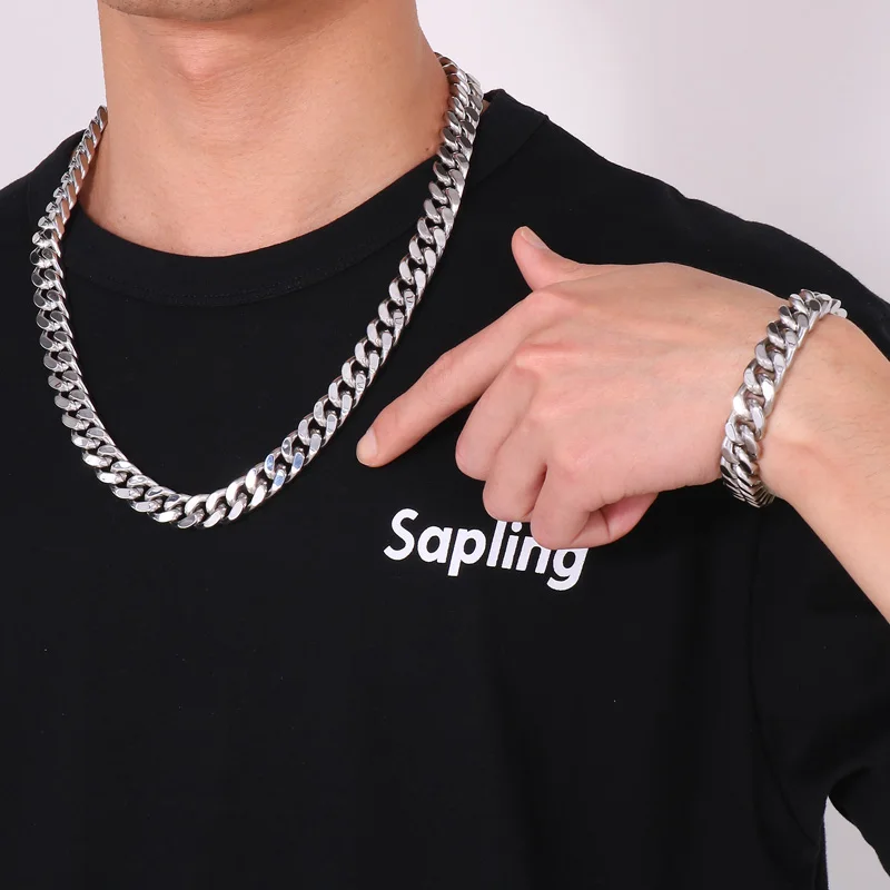 High Quality Stainless Steel Four Side Grinding Bracelet for Men Personalized Dragon Head Clasp Cuban Chain Necklace Trendy Gift