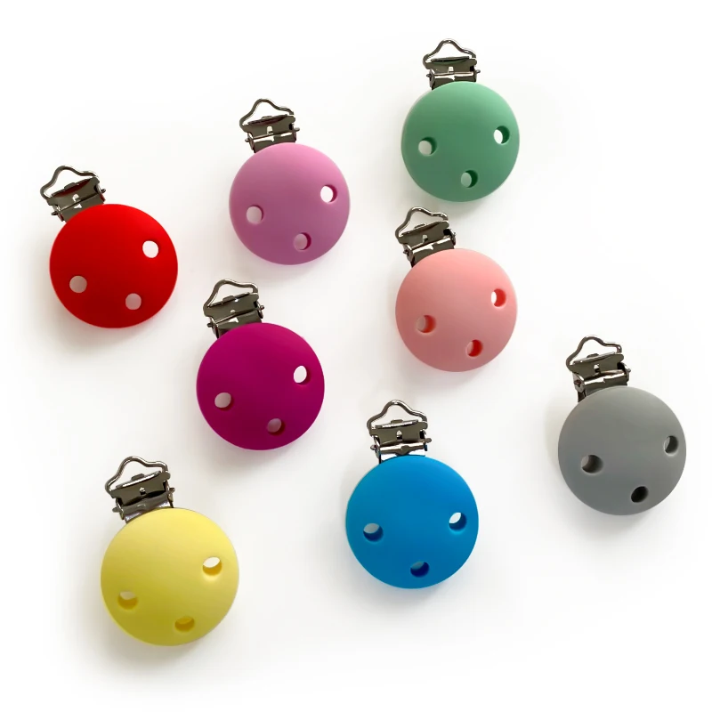 1pcs Round silicone Pacifier Clips solid No-Rusty Silicon Beads DIY Baby Chew Dummy Chain clasps Adapter
