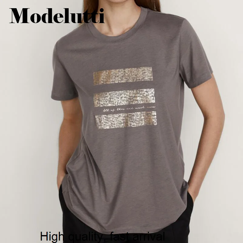 

Женская хлопковая футболка с коротким рукавом, круглым вырезом и принтом