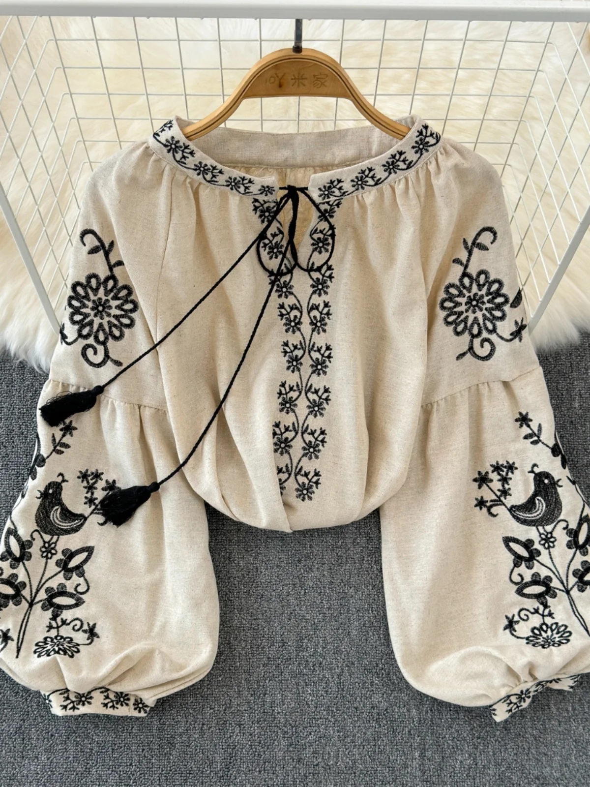 Boho Summer Blusas De Mujer Lace-up O-neck Puff Sleeve Floral Embroidery Female Blusas Femininas Casual Almighty Tops Dropship