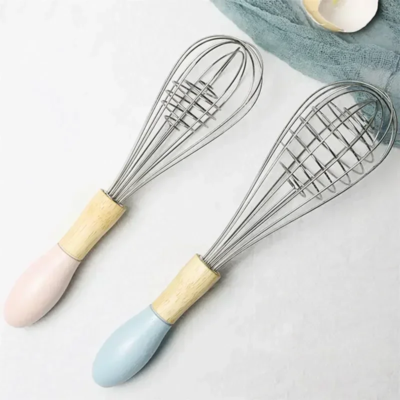 Manual Egg Blender Hand Beater Dough Cream Stirring Mixer Whisk Cooking Baking Kitchen Tools Wood Handle Stainless Steel