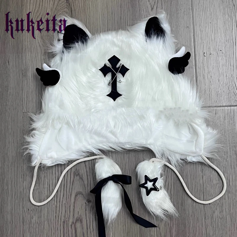 小物 ANDWANG Fluffy cat knit hat Earflap Hat with Cat Ears Knitting pattern by Ajeng