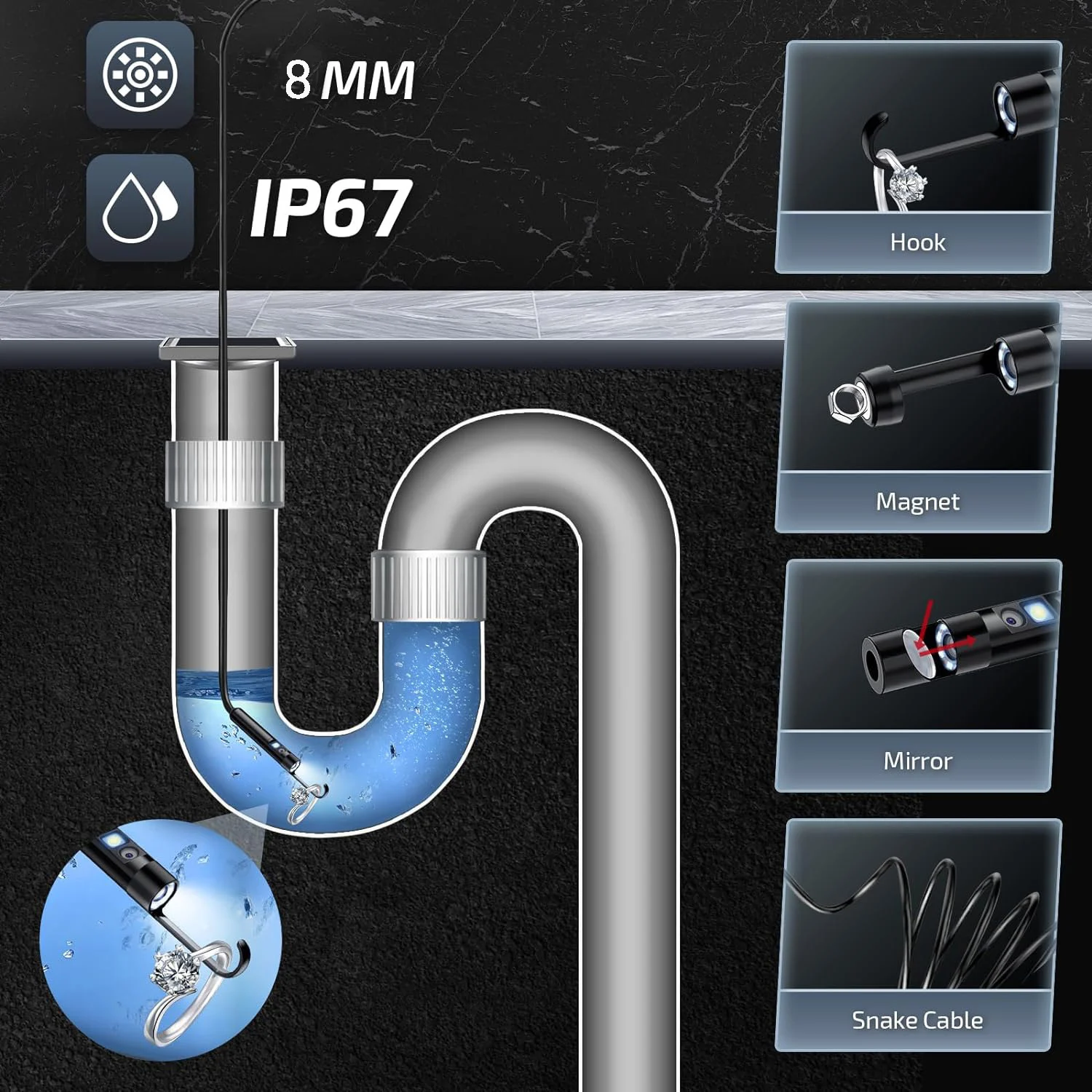 Endoscope W300 Inspection Camera 3 in 1 Dual Lens 1080P HD 3m Hard Cable For Android/IOS/IPhone Industrial Endoscope 5