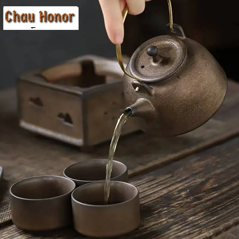 200ml Japanese Gilded Rust Glaze Loop-handled Teapot Antique Tea Infuser Pot Tea Brewing Kettle with Filter Drinkware Decoration