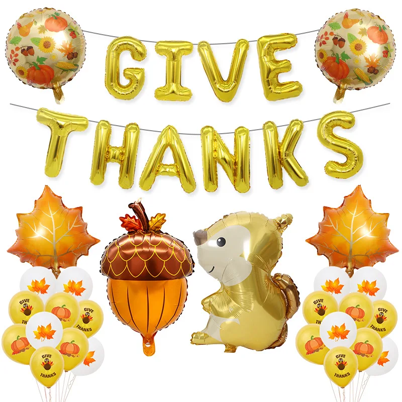 

Cartoon Pumpkins Turkey Maple Leaves Latex Balloons Give Thanks Alphabet Banner Globos Happy Thanksgiving Day Decoration for Hom