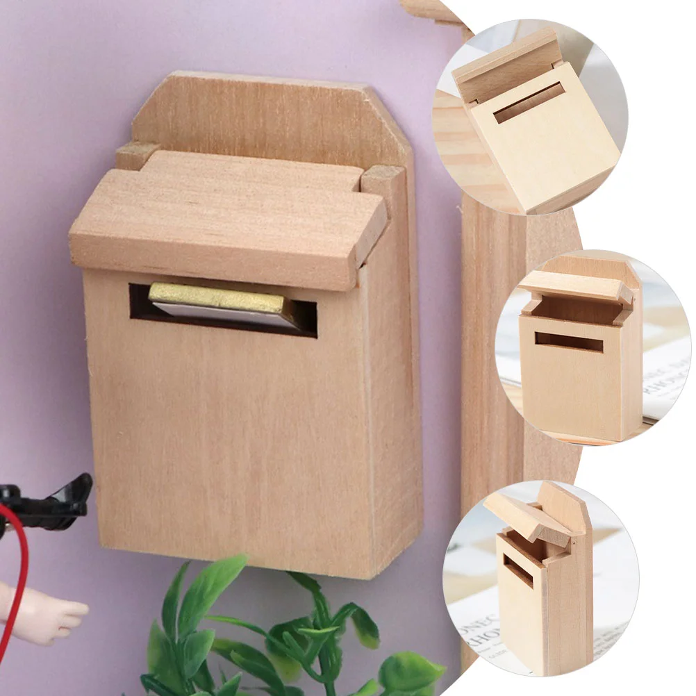 Mini Wooden Mailbox Model Miniature Furniture Dollhouse Decor Post Box Letter Box Garden Supplies House Accessories