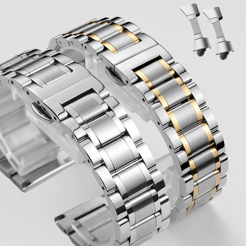 Sleek Stainless Steel Curved End Watchband - Universal Metal Wristband