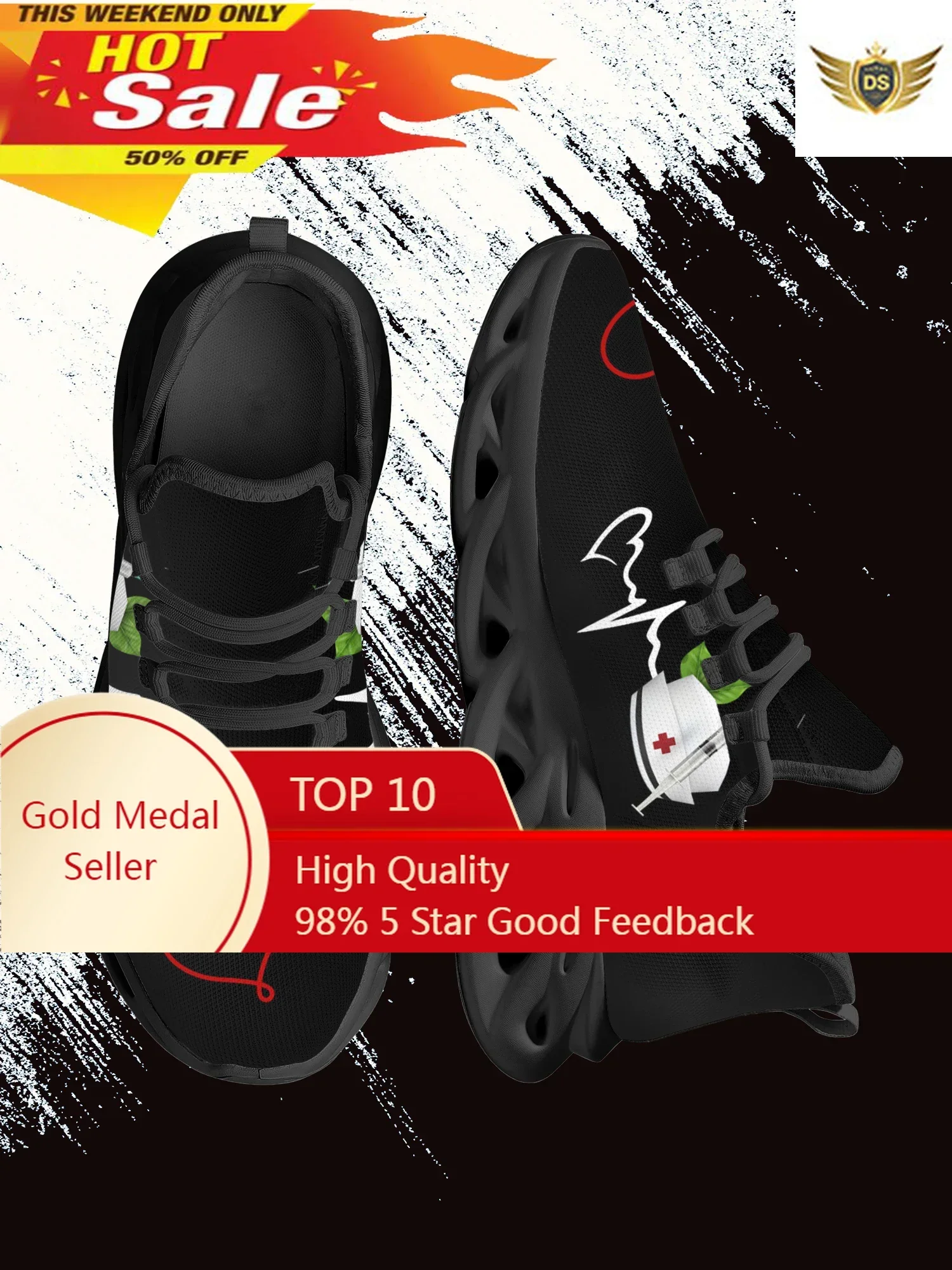 Hospital Nurse Cap Pattern Ladies Flat Shoes Medical Heartbeat Print Sneakers Fashion Winter Lightweight Lace Up Shoes