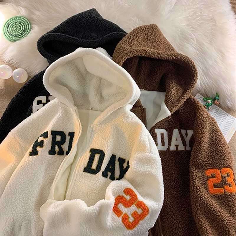 

Harajuku Brand Embroidery Zip Up Hoodie Cardigan Thicken Polar Fleece Winter Jackets Coats Hip Hop Unises Couples Winter Clothes