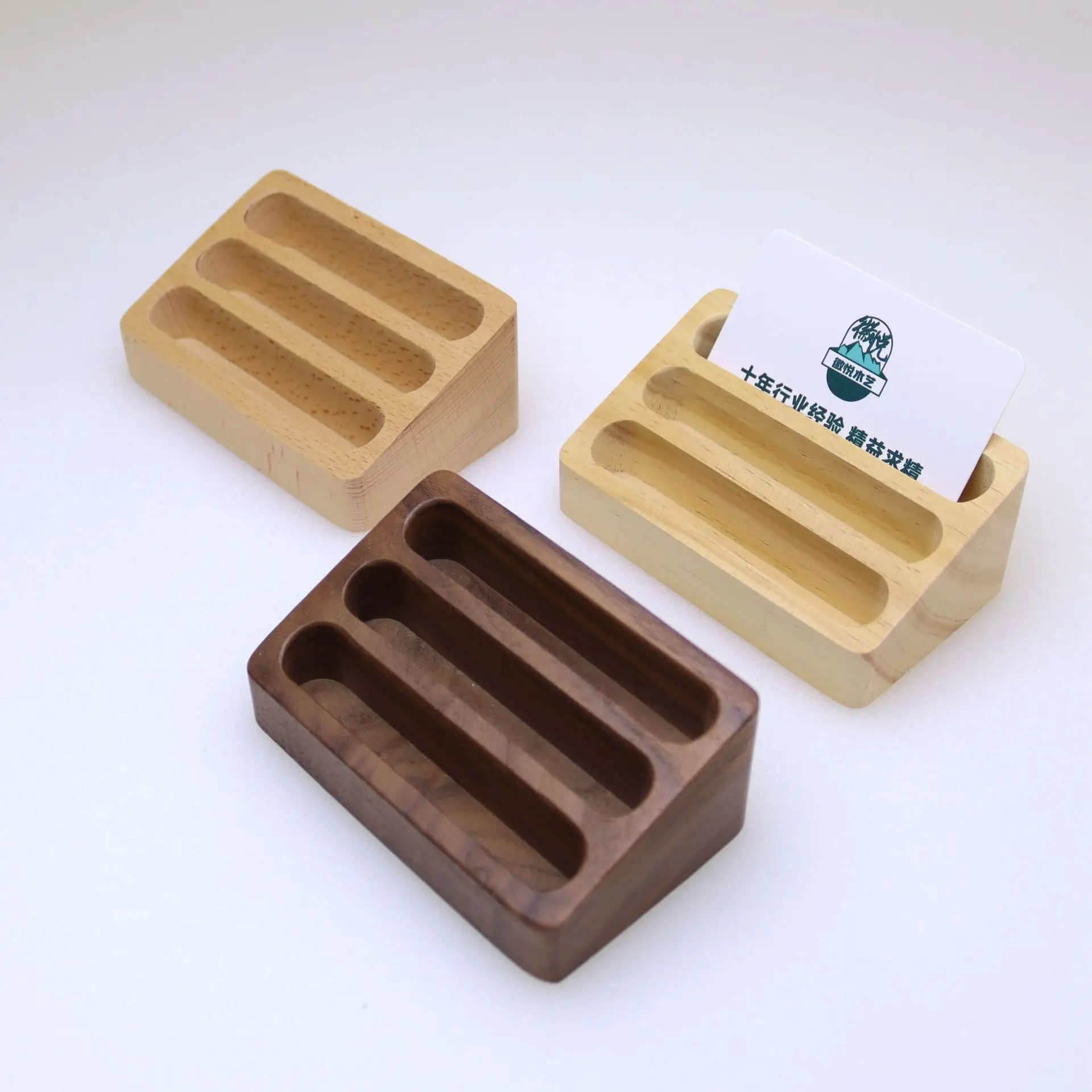 Creative Wood Card Holder Office Business Card Storage Cas 2