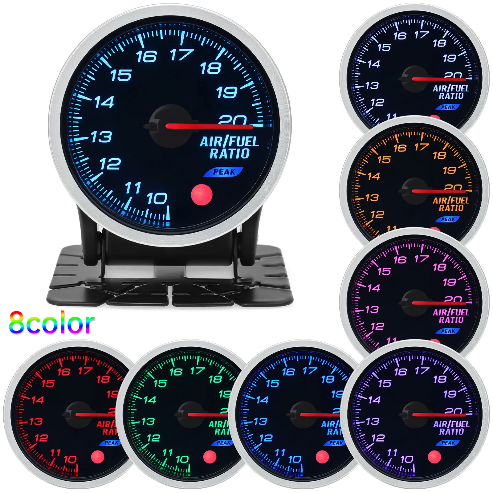 8-Color Backlit Universal Turbo Pressure Gauge - Fuel, Oil, Temp Reading, 52mm, 12V